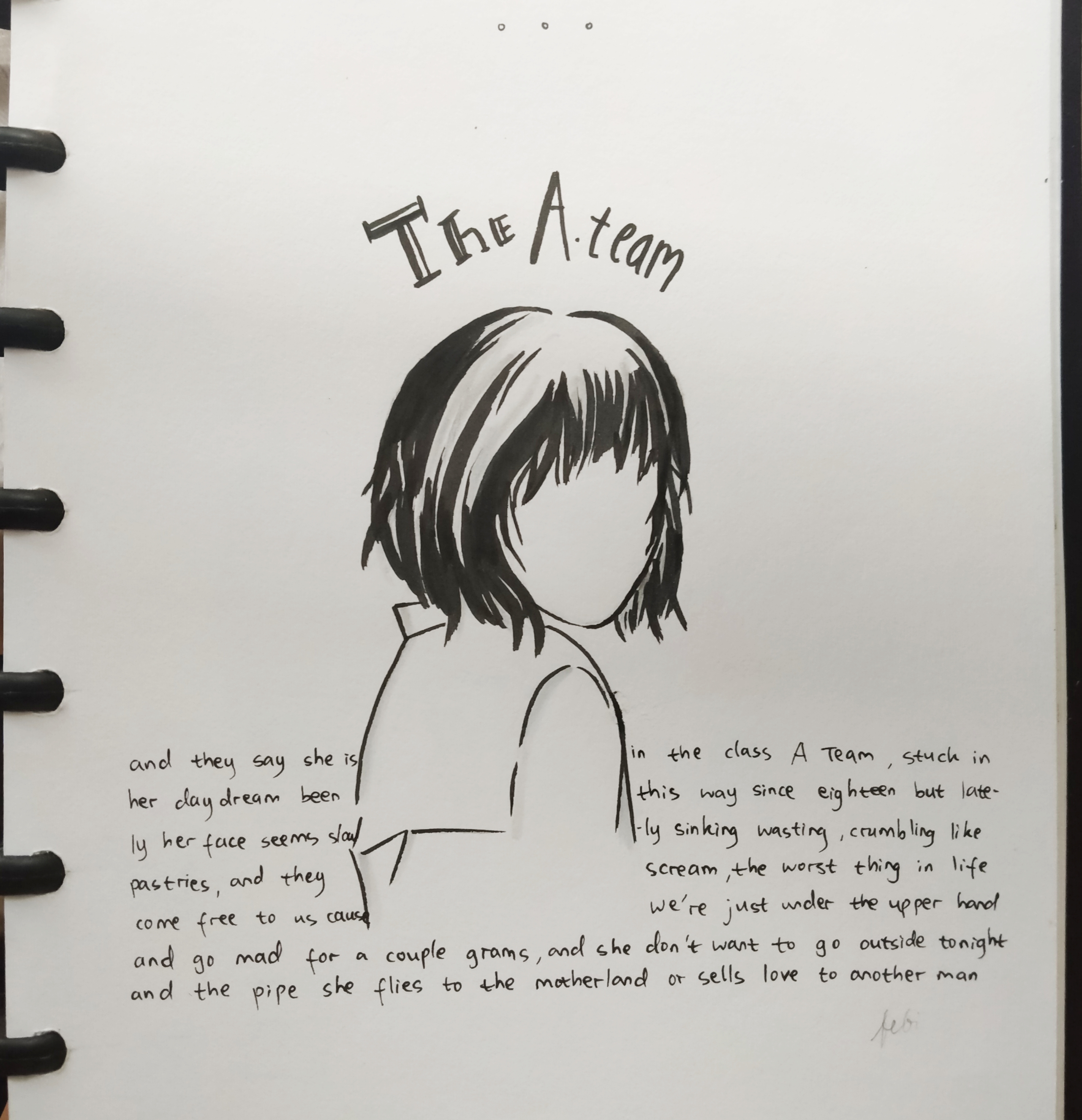 Dramatization of Ilya Kuvshinov's girl drawing, quotes from Ed Sheeran's The A Team lyrics, made using
                pen brush